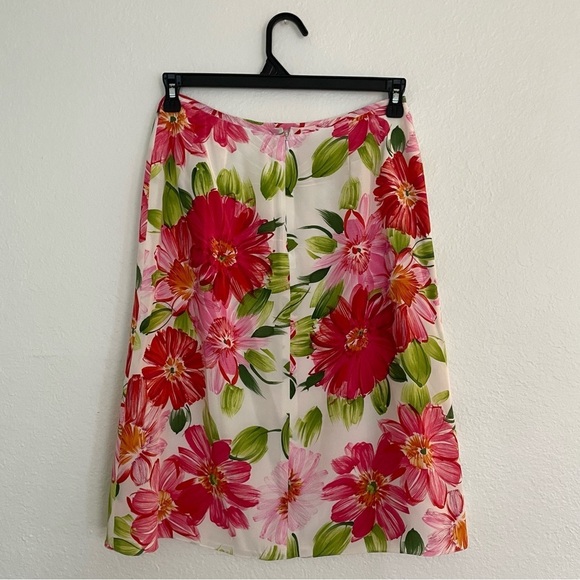 Liz Claiborne Silk Floral Print Women's Skirt size 8 aline midi spring feminine - Picture 6 of 10